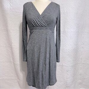 Athleta Womens Grey Faux Wrap Long Sleeve Midi Dress, Size- Xsmall
